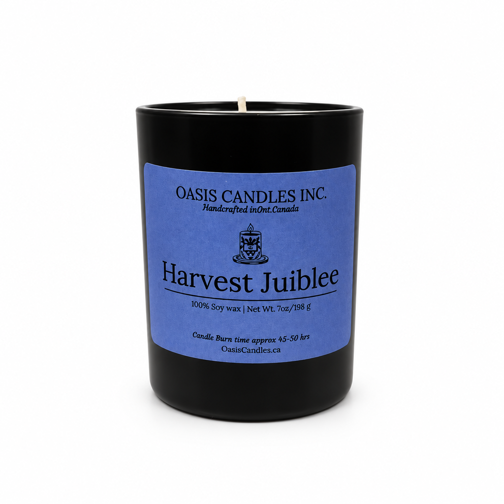 Harvest Jubilee candle on a solid white background